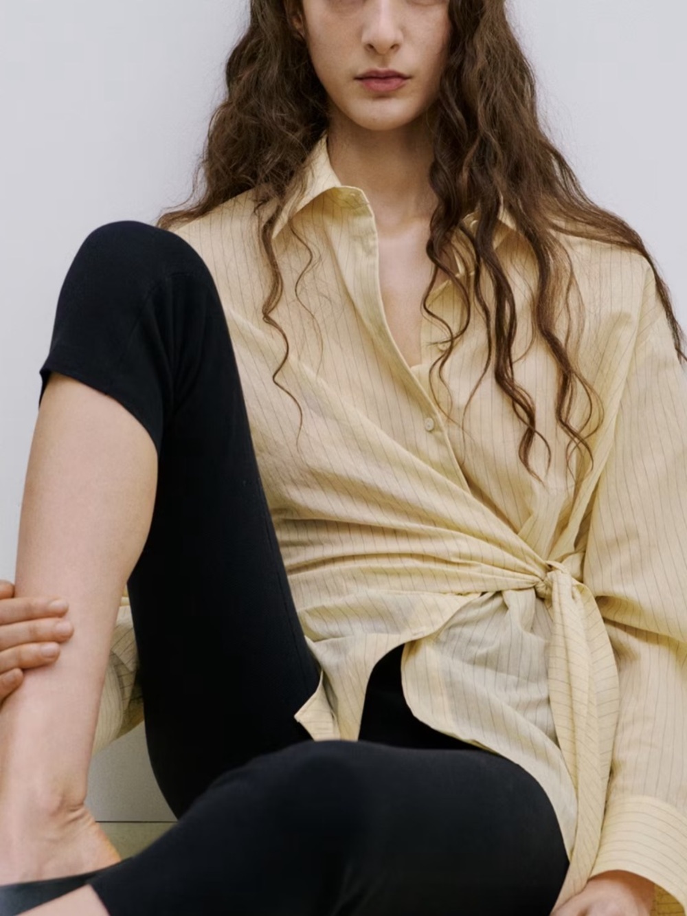 Mango Pastel Yellow Tie-Front Button-Down Shirt